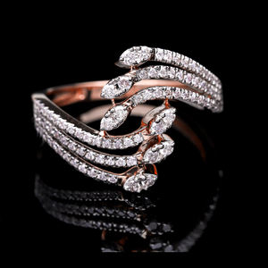 แหวนเพชรสีทอง14K ร่วมสมัยหรูหราสง่างามทุกวันด้วยเพชรธรรมชาติที่มีหลายสายโค้งลายใบไม้ - Product Image 4