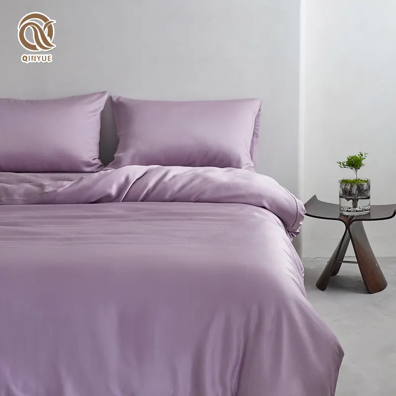 Penutup Duvet bambu buatan tangan, tekstil rumah bambu organik warna solid set Cover duvet ukuran queen ramah lingkungan dengan ritsleting tersembunyi