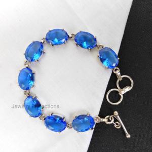 Pulsera de eslabones y cadena ajustable de cristal de tanzanita chapada en plata para mujer al por mayor para fiestas - Product Image 1