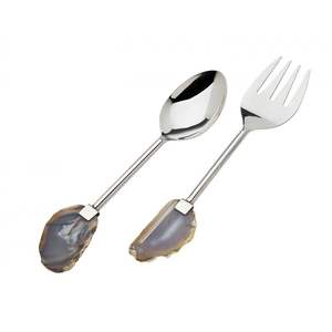 High Quality Agate Stone Handle Handle Stainless Steel <b>Salad</b> <b>Server</b> & Serving Spoon Handcrafted Kitchen Utensil - Product Image 1