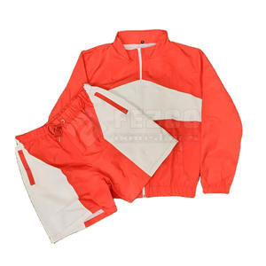 Streetwear <b>Zip</b> Up Polyester Windbreaker Tracksuit <b>Short</b> Set Custom Two Piece Windbreaker Jacket And <b>Short</b> Set - Product Image 1