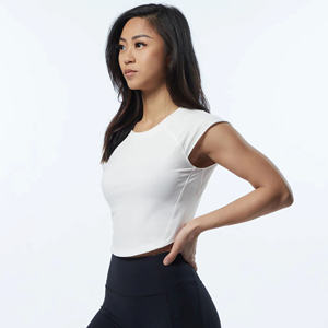 Crop Tops T-shirts Slim Fit Tee À Séchage Rapide T-shirt Uni Sexy À Manches Courtes Crop Tee Pour Les Femmes D'été Activewear - Product Image 3