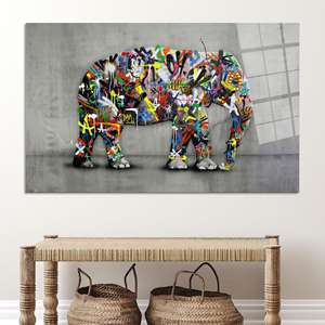 Arte en Lienzo de Elefante con Graffiti: Decoración de Pared con Impresión Urbana Moderna, ARTE EN VIDRIO TEMPLADO - Product Image 1