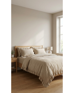 Luxury Brown/ Mink <b>Ruffled</b> 4pcs Polycotton <b>Bedding</b> Set Duvet Cover Fitted Sheet Pillowcases Bedroom Home & Hotel supplies - Product Image 2