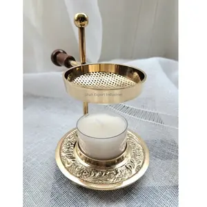 조정 가능한 그릇이있는 독특한 향 수지 숯 버너 스탠드 아로마 향 램프 골드 황동 종교 장식
