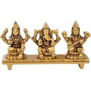 Ensemble cadeau en laiton de Lakshmi Ganesh Saraswati Statue idole pour la maison pièce maîtresse décorative fabriquée à la main par des artisans indiens qualifiés - Product Image 2