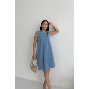 Robe oversize sans manches avec poches 3043 - Bleu moyen - Product Image 3