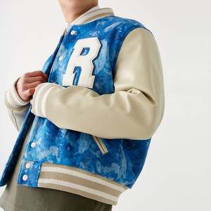 แจ็คเก็ตแขนหนังของผู้ชายงานเย็บปะติดเสื้อเบสบอลบอมเบอร์แจ็คเก็ตปักลายขนาดพิเศษ - Product Image 3