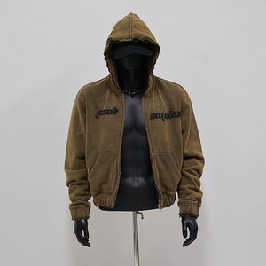 Sudadera con Capucha Extra Grande Personalizada OEM 2026, Sudadera con Capucha de Algodón y Felpa, Estilo Vintage, Corte Cuadrado, Gruesa, con Cierre y Pedrería para Hombre - Product Image 1