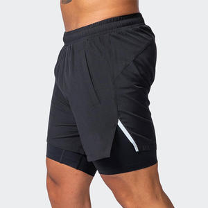 Traje de Gimnasio Profesional 2 en 1 para hombre, ropa de entrenamiento de cintura alta tejida de secado rápido, logotipo personalizado, Impresión de soplo transpirable - Product Image 4