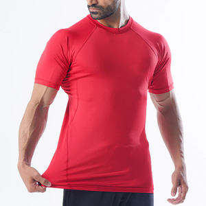 T-shirt de compression pour hommes 100 % coton, coupe ample, rouge, anti-plis - Product Image 3