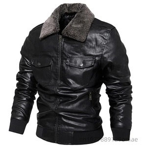 Chaqueta de Motociclista de Cuero SANAULLAH SONS Unisex Otoño Invierno con Cuello de Felpa, Cortavientos, Impermeable, Transpirable, Manga Larga, Talla Grande - Product Image 2