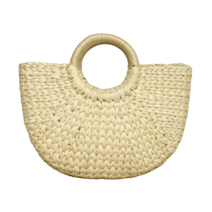 Fourre-tout chic tissé à la main avec poignées en bambou et doublure en lin et appel écologique pour des looks élégants de tous les jours - Product Image 1