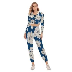 2023 personalizado etiqueta privada liso Sudadera con capucha pantalones de chándal mujeres TracFully sublimación chándales para mujeres con Hoodi recortado - Product Image 3