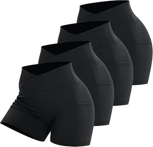 Poches latérales Yoga Femmes Short Cross Waist Active Gym 100% Polyester Stretchy Yoga top legging ceinture - Product Image 6