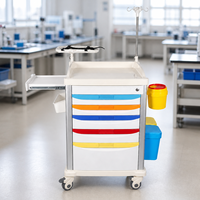 Chariot d'urgence médical professionnel, design moderne, 5 tiroirs verrouillables, 4 roulettes, construction en plastique durable, chariot d'hôpital