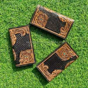 Nueva cartera tallada a mano de cuero de vaca, carteras florales de cuero plegable, diseño de cuero con herramientas para mujer, Cartera de cuero genuino - Product Image 5