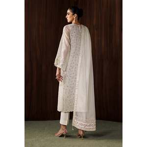 Embroidered Cotton Chiffon <b>Net</b> <b>Fabric</b> UF-4440 Three-Quarter Sleeve Top for Spring/Summer - Product Image 2