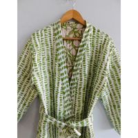 Robe de bain kimono en coton doux pour femmes, col en V, matelassée, style bohème hippie, imprimé floral fait main, manches longues, séchage rapide, respirante, maxi
