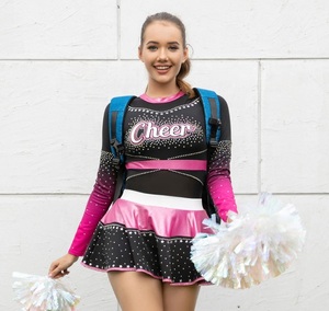 Cheerleading Uniforme Ensemble pour Femmes Filles À Manches Longues Gradient Rose Noir Strass Sparkle Cheer Outfit Skir Performance Wear - Product Image 2