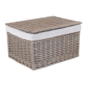 Antique Cotton Lining Storage <b>Basket</b> Made of <b>Wicker</b> - Product Image 1