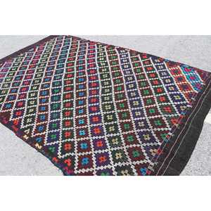 Tapis vintage 6,5x10,2 pieds, grand tapis turc, tapis marocain en laine rouge et bleu - Product Image 4