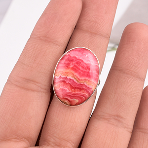 <b>Large</b> Size Natural Rhodochrosite Gemstone Cluster <b>Ring</b> Paved Inlay Jewelry - Product Image 5