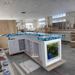 ออกแบบเคาน์เตอร์บาร์ทันสมัย รูปทรงตัวยู ทำจากหินออนิกซ์โปร่งแสง สำหรับร้านอาหาร บ้านริมสระน้ำ เคาน์เตอร์บาร์ทำจากหินอาเกต - Product Image 6