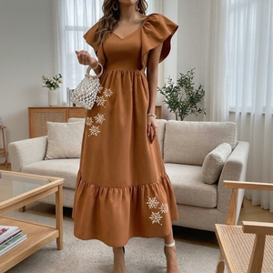 Vestido de Mujer al por Mayor, Sencillo, Elegante, Casual, para Fiesta, a la Moda, Largo hasta el Suelo, de Algodón con Bordado, de Alta Calidad - Product Image 1