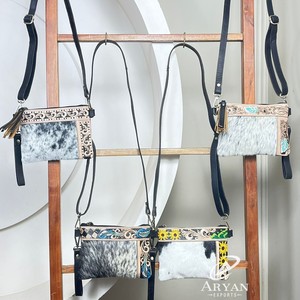 Cartera de Mano Larga y Delgada de Cuero Repujado de Lujo para Mujer, con Cierre, Correa de Muñeca Duradera, Cartera de Cuero Vacuno con Pelo - Product Image 1