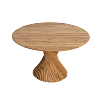 Ensemble de table à manger moderne en bois massif de forme ronde avec un design floral exclusif et élégant, finition en noyer naturel