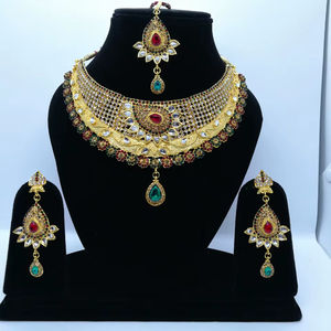 Indian Royal Zircon Gold Plated Vintage Classic Multi Bridal Jewelry <b>Set</b> <b>Women</b> Wedding & Party Traditional Elegance Regal Finish - Product Image 1