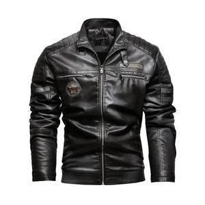 Otoño Invierno Casual Biker chaqueta de cuero de alta calidad PU cuero Delgado motocicleta cálido abrigo tela de lona diseño de moda - Product Image 3