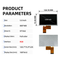 LCD TFT 5 Inci, Resolusi 800X480 Pengontrol ST7262 Antarmuka RGB Konektor 40-Pin Sudut Pandang Lebar Teknologi IPS