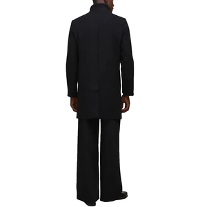 Pull moderne noir long à double boutonnage, col cheminée, 100% laine tricotée, sans couture, fusion, coupe régulière, respirant, écologique, pour homme - Product Image 2