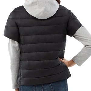 Veste en satin matelassée tendance pour femme, coupe ajustée, manches courtes, manteau d'hiver, fermeture éclair, broderie tissée, respirante - Product Image 6