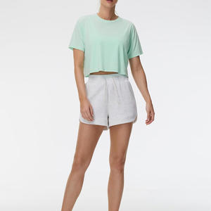 เสื้อครอปออกกำลังกายของผู้หญิงเสื้อออกกำลังกายผ้าระบายอากาศได้ชุดออกกำลังกายในฤดูร้อนพิมพ์โลโก้และทำแบรนด์ได้ตามต้องการ - Product Image 4