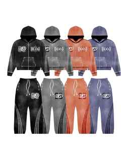 Chándales holgados personalizados Sun Fade Street Style para hombre 100% algodón transpirable y con capucha para atletismo de verano e informales puestas de sol - Product Image 1