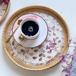 <b>Round</b> <b>Serving</b> <b>Tray</b> Storage Food Mother of Pearl & Rattan <b>Tray</b> Picnic Fruit Basket Wicker <b>Tray</b> From Vietnam Bulk Exporter - Product Image 2
