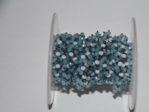 Chaîne de chapelet de grappe de perles d'opale blanche et de calcédoine aqua de qualité supérieure. Chaîne perlée de fil de laiton pour la fabrication de bijoux de collier de bracelet - Product Image 3