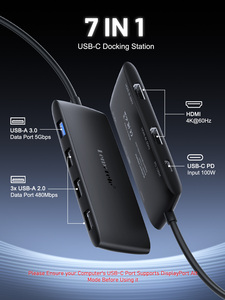 TC510 7 en 1 Type-C vers double 4K 60Hz HDMI USB-A 3.0 <span class=keywords><strong>Dockstation</strong></span> Hub USB avec 100W Type-C PD - Product Image 2