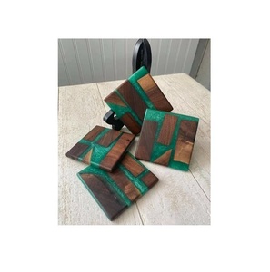 Posavasos de piedra de madera de resina de 9cm con impresión personalizada para restaurante de Hotel, posavasos de barra cuadrada, Color naranja y blanco roto - Product Image 3