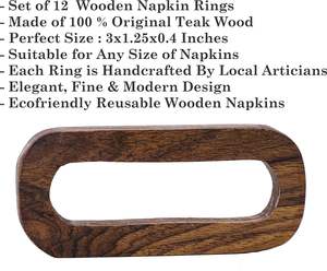 ชุดแหวนผ้าเช็ดปากทำจากไม้สัก12ชิ้นที่ใส่แหวนผ้าเช็ดปากงานปาร์ตี้ตกแต่งโต๊ะรับประทานอาหารทุกวัน - Product Image 5