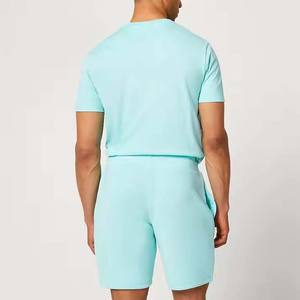 Conjunto informal de punto de manga corta y pantalones cortos de color sólido para hombre, ropa de playa ligera, cintura elástica, relajación de verano de talla grande - Product Image 2
