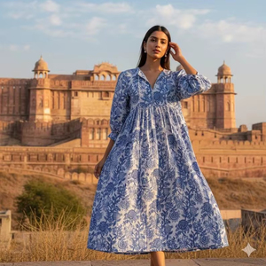 Fabricant de robes en coton fleuri faites à la main, robe bohème décontractée d'été - Product Image 1