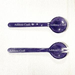 Haute Qualité Violet Blanc Tourbillon Résine Couverts Ustensiles Unique Personnalisé Salade Serveur Ensemble Cuillère De Service Fourchette Cuisine Alimentaire Utilisation - Product Image 1