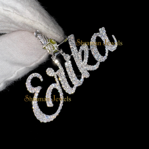 Completamente helado VVS Moissanite personalizado cualquier letra cursiva nombre moda rodio plateado oro rosa 925 plata esterlina encantos colgante regalo - Product Image 3