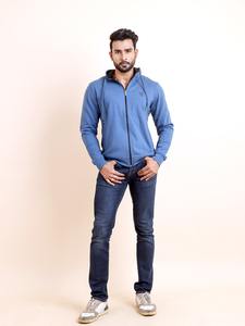 Sudadera básica Premium azul polar de manga larga con capucha ODM estilo casual con diseño de cremallera para la comodidad de invierno - Product Image 2