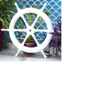 Rueda de barco de madera artesanal náutica decoración de pared para el hogar 30 pulgadas artesanía de Calvin blanqueada - Product Image 1