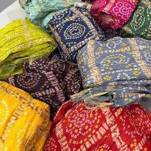 <b>Silk</b> Chinnon bandhani Print <b>Scarf</b>/ Dupatta/ Stole, Barat Swagat , Gift For Her, Bridesmaid Gift, Housewarming Festival Favor - Product Image 1